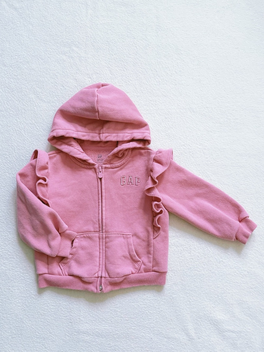Baby Gap Logo Ruffle Zip Up Hoodie Dusty Rose Pink Toddler Cotton Sweatshirt 3T